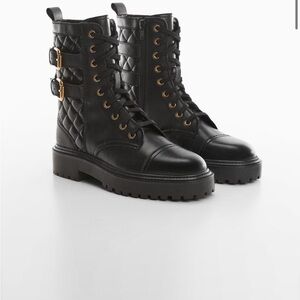 Mango Black Quilted Lace-Up Boots - NWT